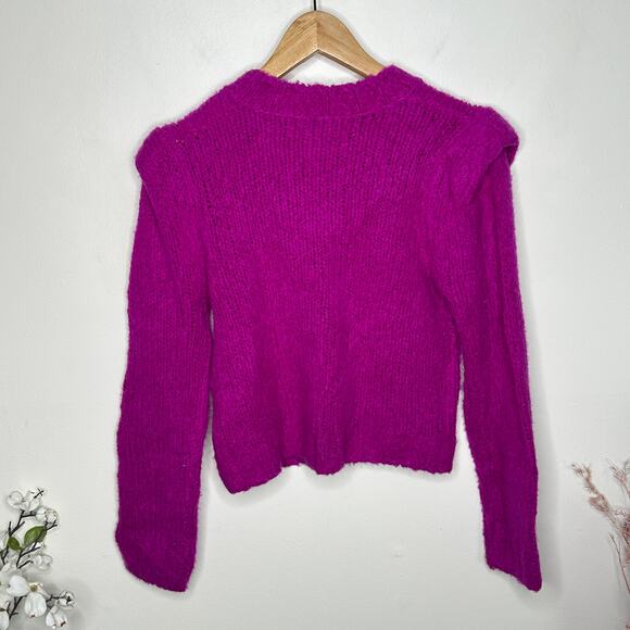 NAADAM Wool Cashmere Structured Shoulder Sweater Fuchsia Purple Sz XS {3J6} - Picture 5 of 7